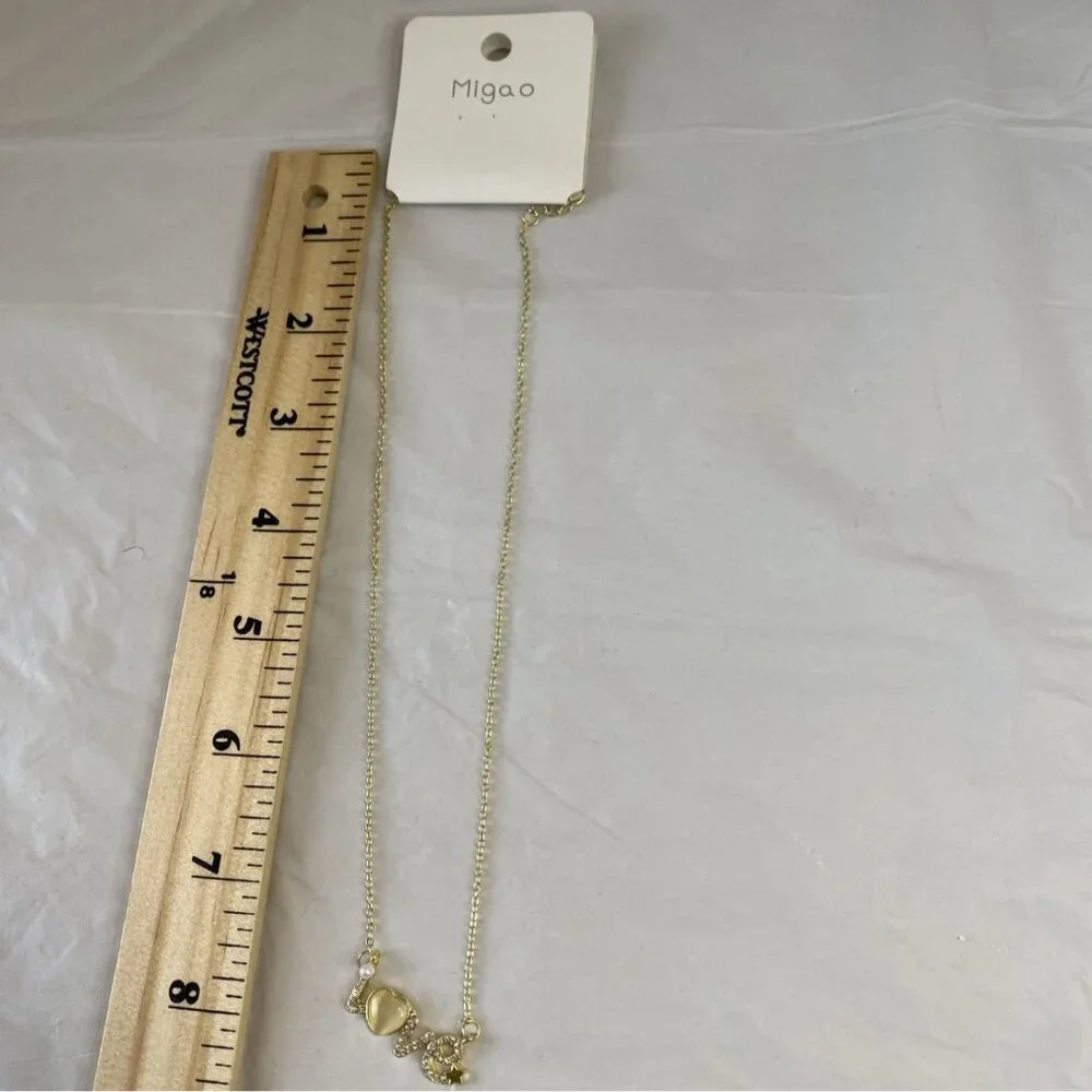 Bedazzled Love Letter Pendant Necklace Womens Gold‎ Tone Rhinestone Gemstones